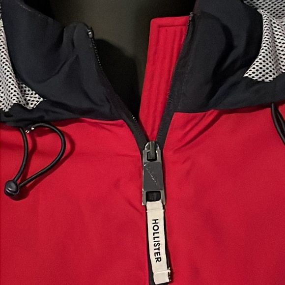 Medium Hollister red blue white long sleeve removable hood lined jacket coat - Picture 6 of 13
